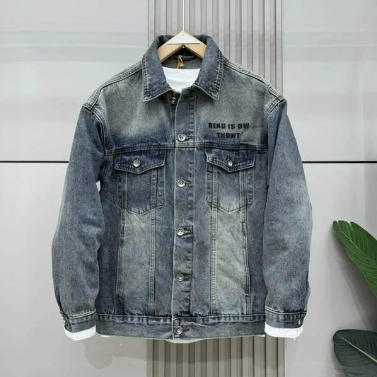 High-End Vintage Thick Plate Denim Jacket for Men - Casual Spring Autumn Wear - Buy Center US