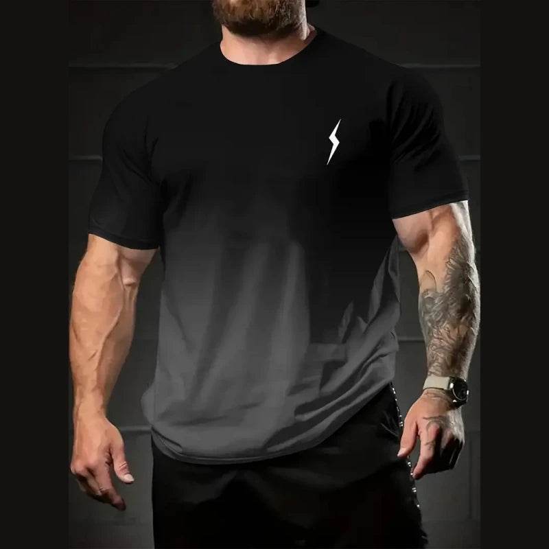 Gradient Men's Oversized T-Shirt - Lightning Print Casual Summer Top - Buy Center US