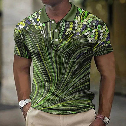 3D Printed Men's Polo Shirt - Striped Graphic Print, Short Sleeve, Casual Style - Buy Center US