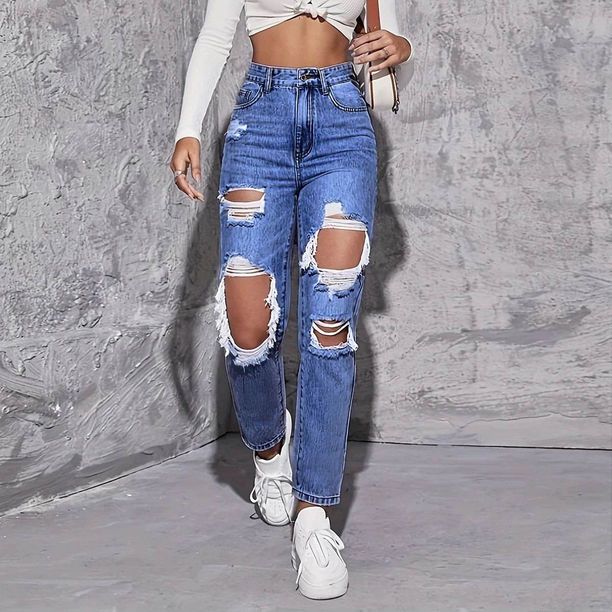 American Retro High Waist Jeans - Loose Fit, Wide-Legged Design - Buy Center US