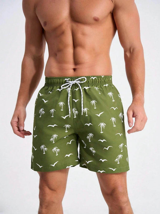 Men's Quick Dry Beach Shorts - Casual Hawaiian Print, Drawstring Style - Buy Center US