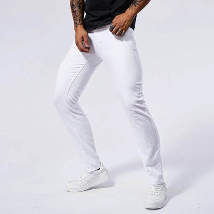 Men's White Casual Stretch Jeans - Ankle-Length Straight Fit - Buy Center US