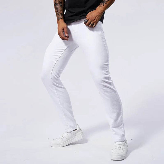 Men's White Casual Stretch Jeans - Ankle-Length Straight Fit - Buy Center US