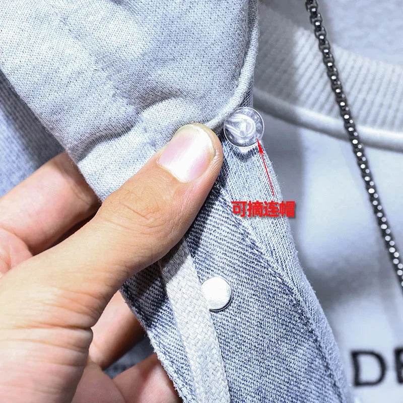 WQAFVG Men's Casual Denim Jacket - Light Blue, Detachable Hooded Design - Buy Center US