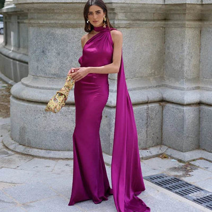 HTTEM Elegant Off Shoulder Halter Dress - Summer Slim Maxi Style - Buy Center US