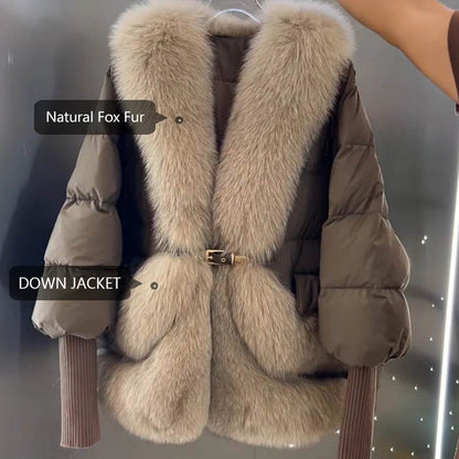 Women's Luxury Goose Feather Coat with Fox Fur - Winter Puffer - Buy Center US
