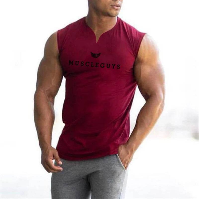 Muscleguys Men's V Neck Compression Tank Top - Cotton Fitness Shirt - Buy Center US