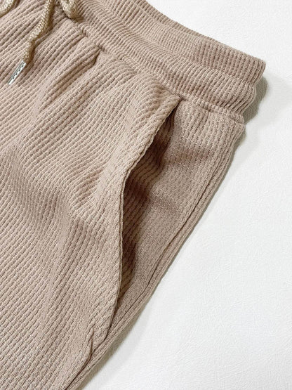 Women's Waffle Textured Shorts Set - Breathable O-Neck Crop Top - Buy Center US
