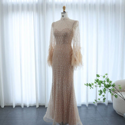 Sharon Said Luxury Evening Dress - High Neck, Full Sleeve, Beaded Gown - Buy Center US