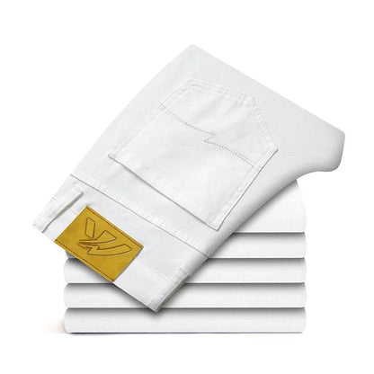 2024 Men's Creamy-White Straight Denim Jeans - Lightweight Casual Pants - Buy Center US