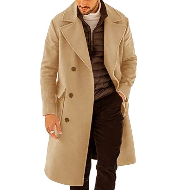 DOUYIFGGG Men's Long Woolen Overcoat - Casual Winter Fashion Jacket - Buy Center US