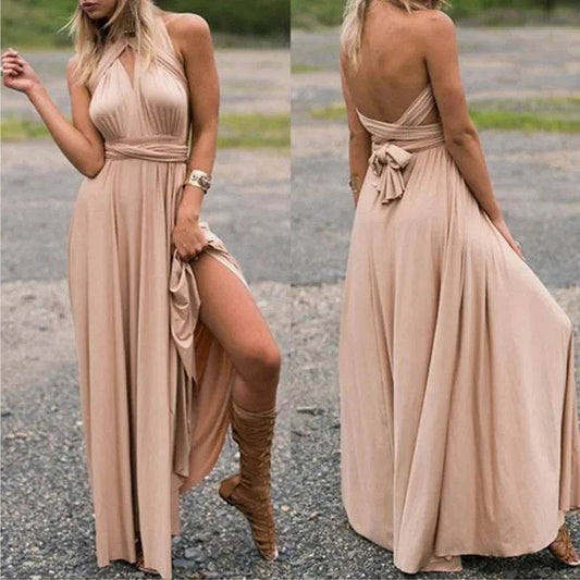 Bohemian V-Neck Maxi Dress - Sexy Sleeveless Summer Gown for Women - Buy Center US