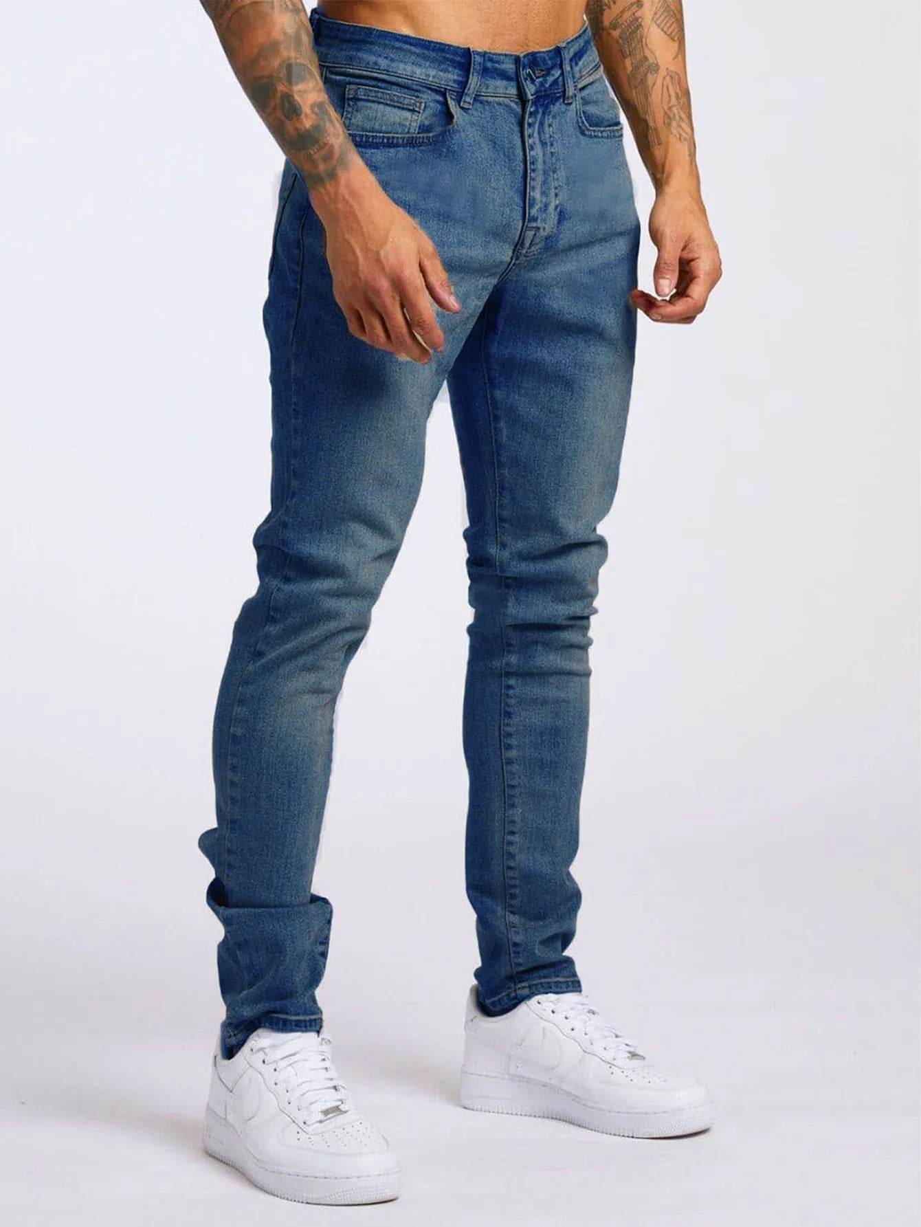 Casual Solid Color Stretch Jeans for Men - Slim Fit Work Trousers - Buy Center US