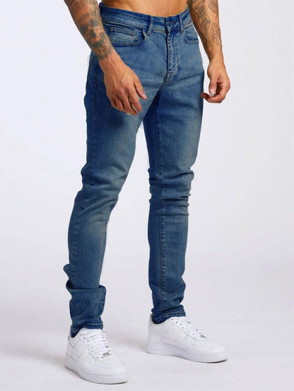 Casual Solid Color Stretch Jeans for Men - Slim Fit Work Trousers - Buy Center US
