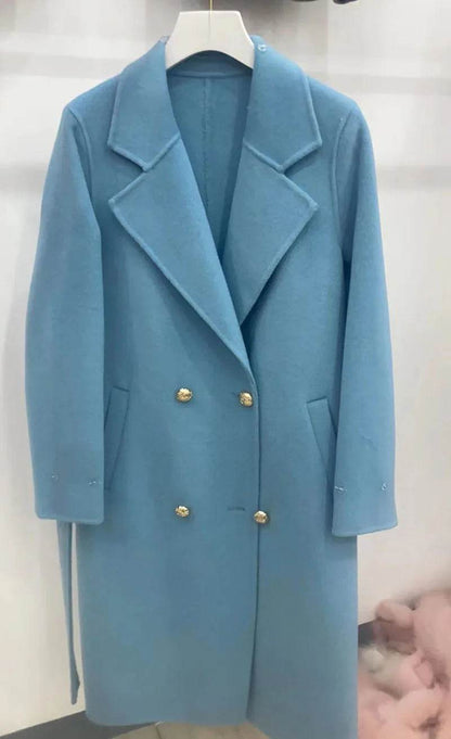 HSPLC Women's Long Wool Blended Coat with Fox Fur Collar - Winter Fashion - Buy Center US
