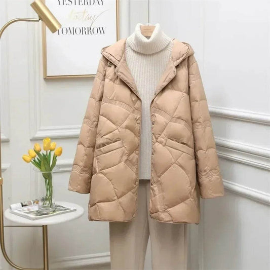 Women's Oversize Puffer Jacket - Casual Mid-length Duck Down Coat - Buy Center US