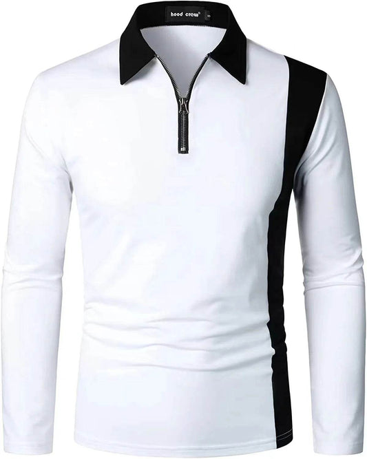 Men's Long Sleeve Contrast Color Patchwork Polo Shirt - Stylish & Breathable - Buy Center US
