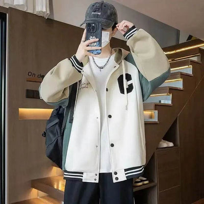 Trendy Letter Print Hooded Jacket - Men's Loose Fit Color Blocking Cardigan - Buy Center US