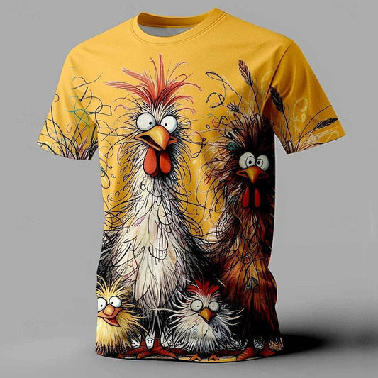 Funny Men's Oversized T-Shirt with Animal Chicken Print - Casual Summer Tee - Buy Center US