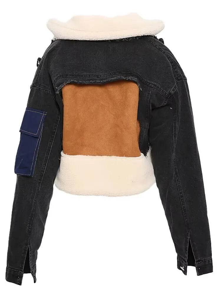 DEAT Women's Slim Woolen Coat - Full Sleeve, Patchwork Design - Buy Center US