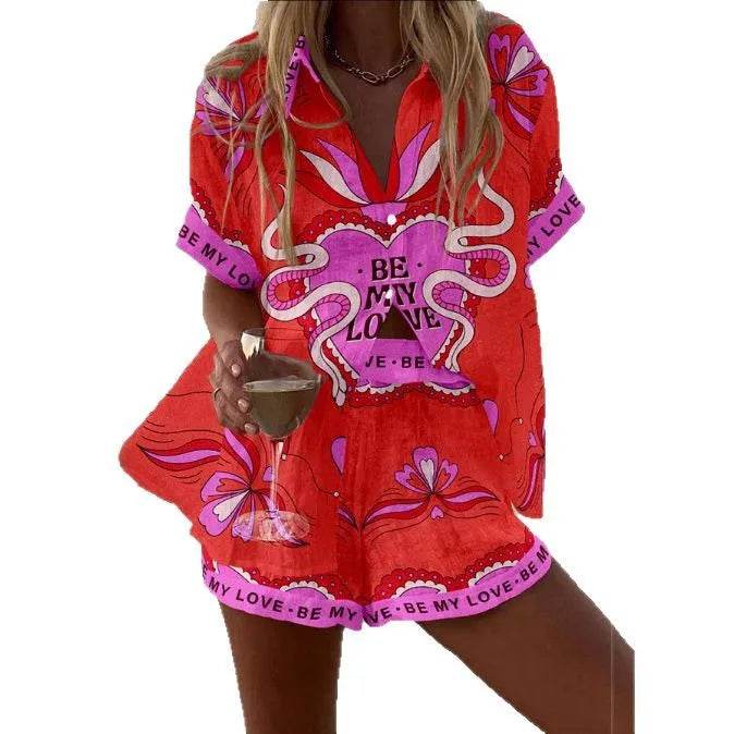 Women's Summer Print 2-Piece Beach Set - Casual Short Sleeve Top - Buy Center US