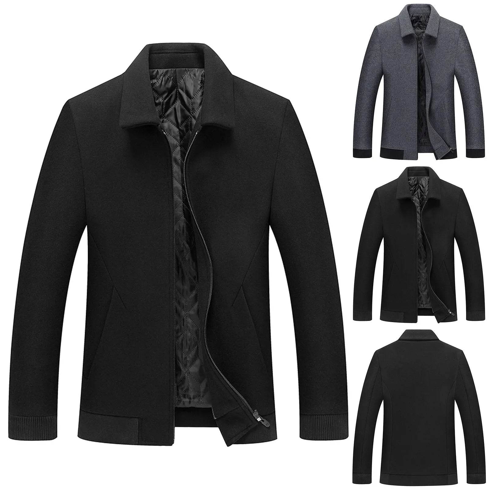 Men's Windbreaker Jacket - Casual Slim Fit Woolen Coat for Autumn - Buy Center US