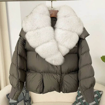 Women's Thick Warm Fox Fur Collar Coat - Casual Duck Down Jacket - Buy Center US