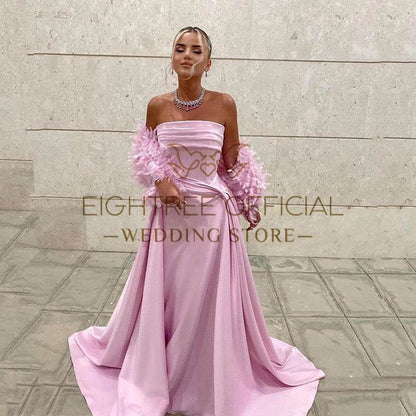 Eightree Pink Strapless Mermaid Prom Dress - Floral Satin Gown - Buy Center US