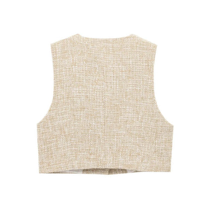 ZBZA Women's Textured Check Vest & Shorts Set - Chic Summer Look - Buy Center US
