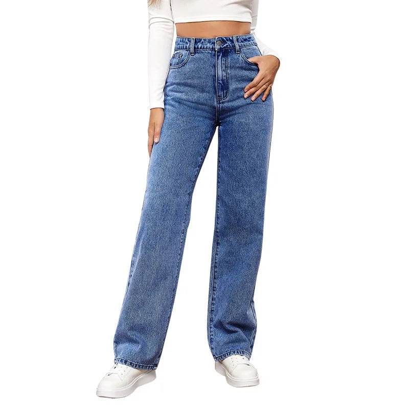 Naupang Women's High-Waisted Jeans - Casual Loose Fit, Straight Leg - Buy Center US