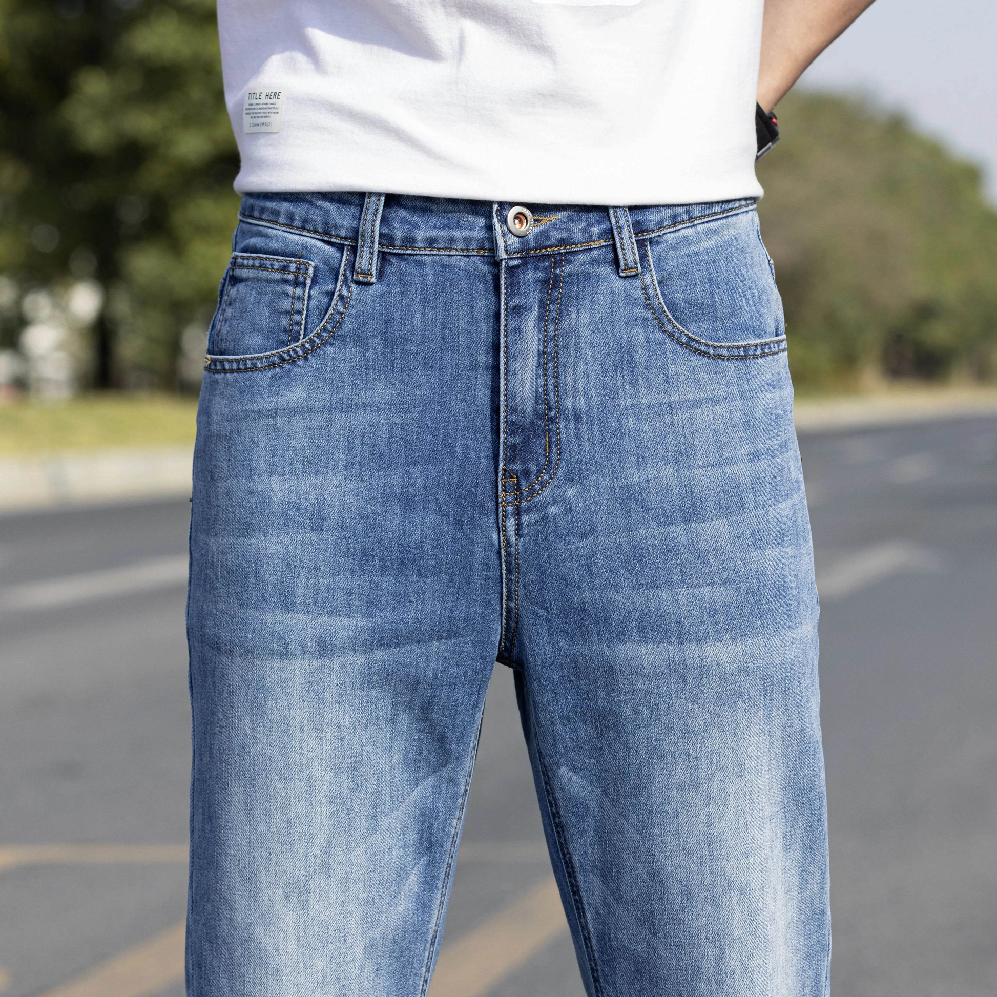 Soft Elastic Loose Straight Leg Jeans - Lightweight Stretch Casual Trousers - Buy Center US