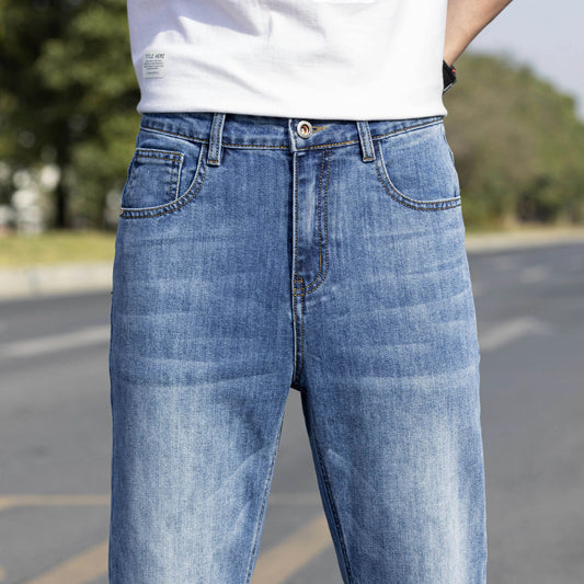 Soft Elastic Loose Straight Leg Jeans - Lightweight Stretch Casual Trousers - Buy Center US