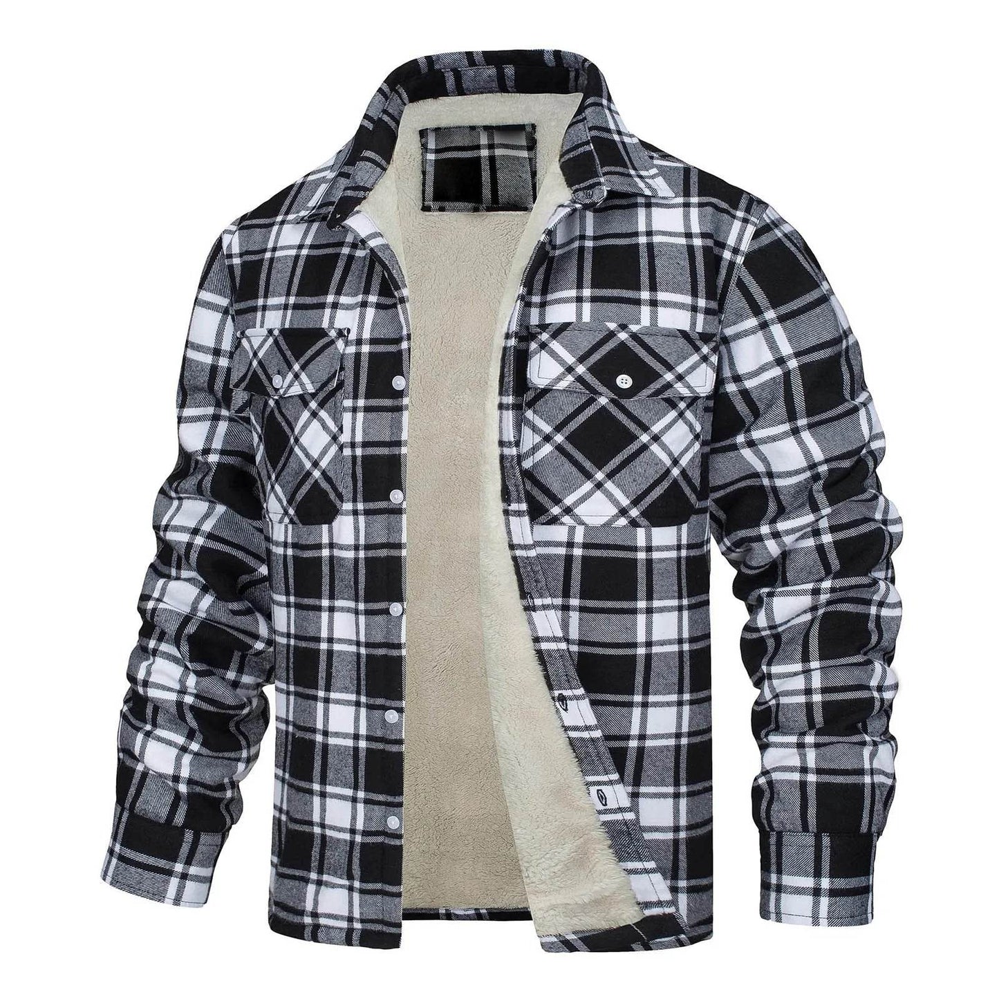 Men’s Casual Plaid Winter Jacket - Soft Plush Long Sleeve Outerwear - Buy Center US