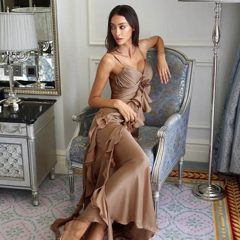Elegant Strapless Maxi Dress for Women - V-Neck Sleeveless Style - Buy Center US