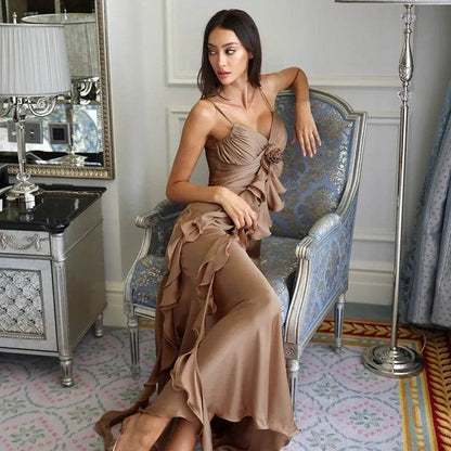 Elegant Strapless Maxi Dress for Women - V-Neck Sleeveless Style - Buy Center US