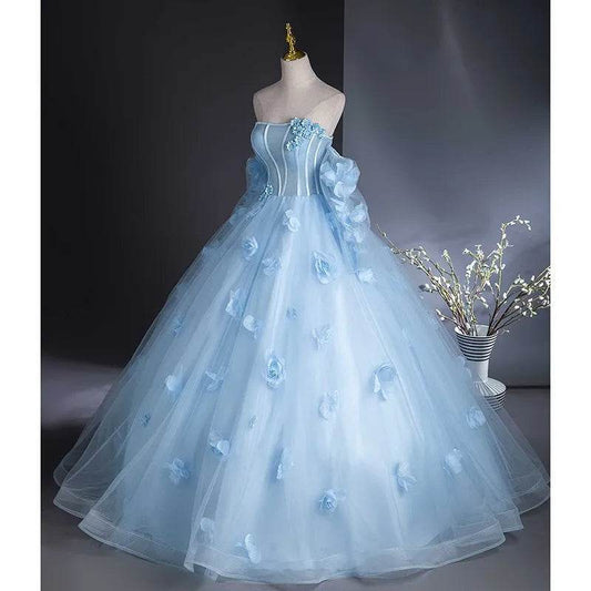 Maria Novia Light Blue Quinceanera Dress - Strapless Ball Gown Style - Buy Center US