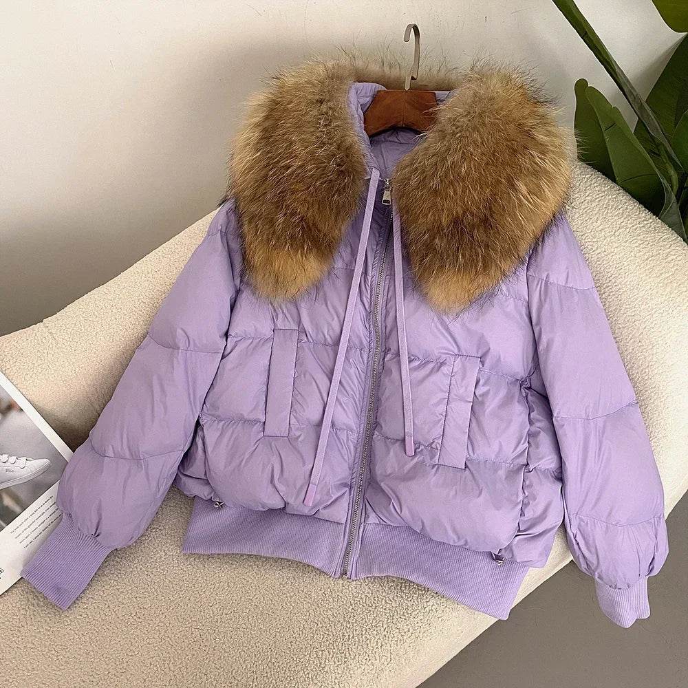 Women's Super Warm Duck Down Coat - Real Raccoon Fur Collar - Buy Center US