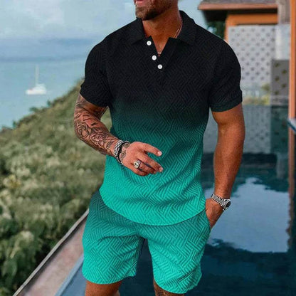 Vibrant 3D Printed Summer Men’s Polo Shirt & Shorts Set - Casual Fashion - Buy Center US