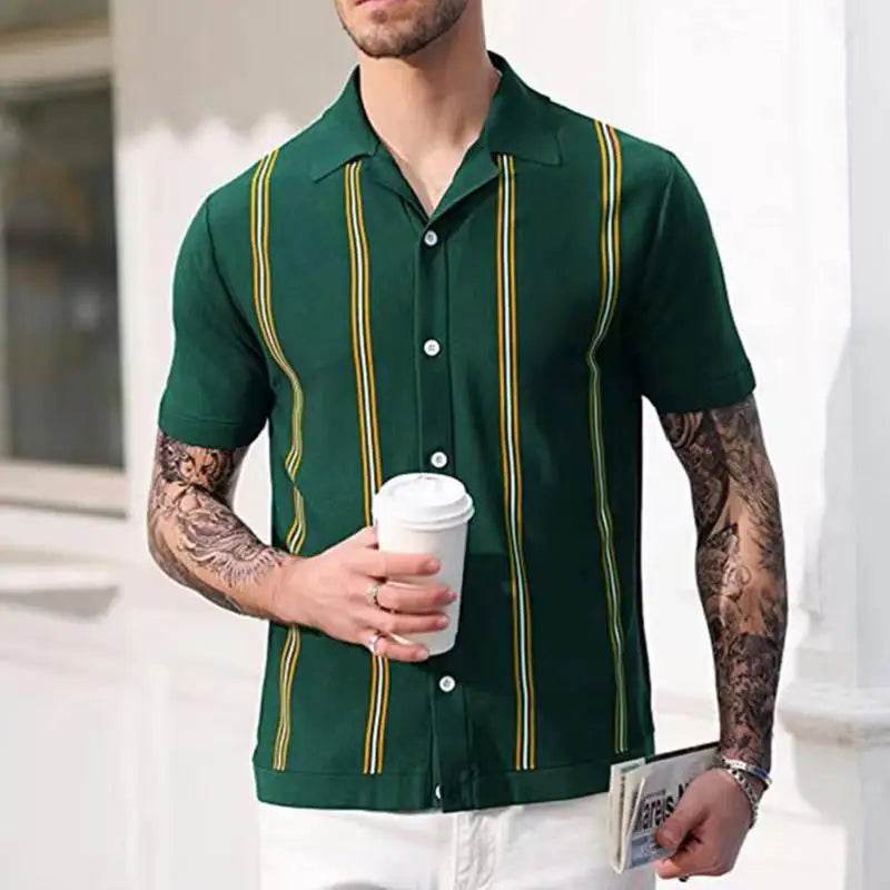 XFT Vintage Men’s Stripe Polo Shirt - Casual Summer Short Sleeve Fashion - Buy Center US