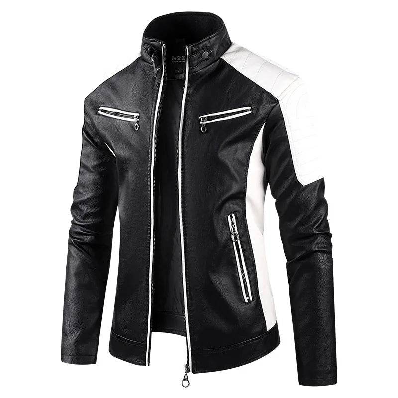 Btsukimi Men's Leather Motorcycle Jacket - Stylish Patchwork & Zipper Design - Buy Center US