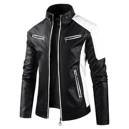 Btsukimi Men's Leather Motorcycle Jacket - Stylish Patchwork & Zipper Design - Buy Center US