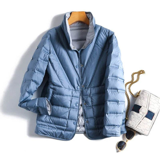 Women's Double Sided Puffer Jacket - 90% White Duck Down Warmth - Buy Center US