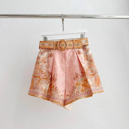 Vintage Floral Print Women’s Beach Set - Blouse & High Waist Shorts - Buy Center US