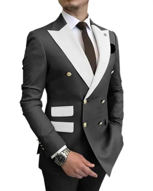 Elegant Light Blue Smoking Jacket & Pants Set for Men - Gold Buttons Tuxedo - Buy Center US