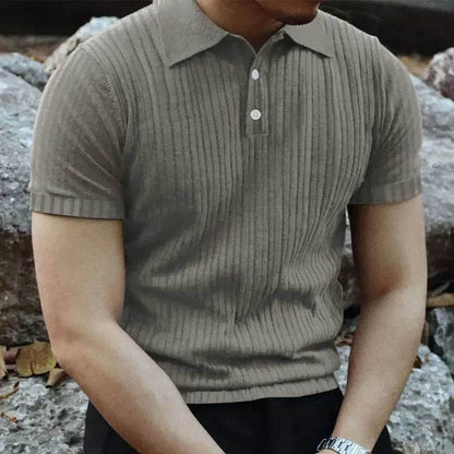 2025 Summer Men's Casual Polo Shirt - Short Sleeve Striped Knit Tee - Buy Center US