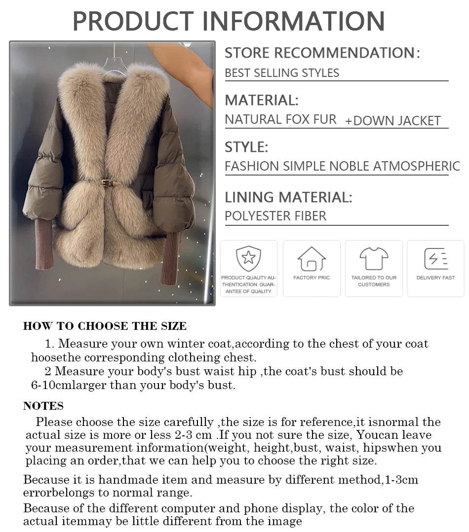 Women's Luxury Goose Feather Coat with Fox Fur - Winter Puffer - Buy Center US