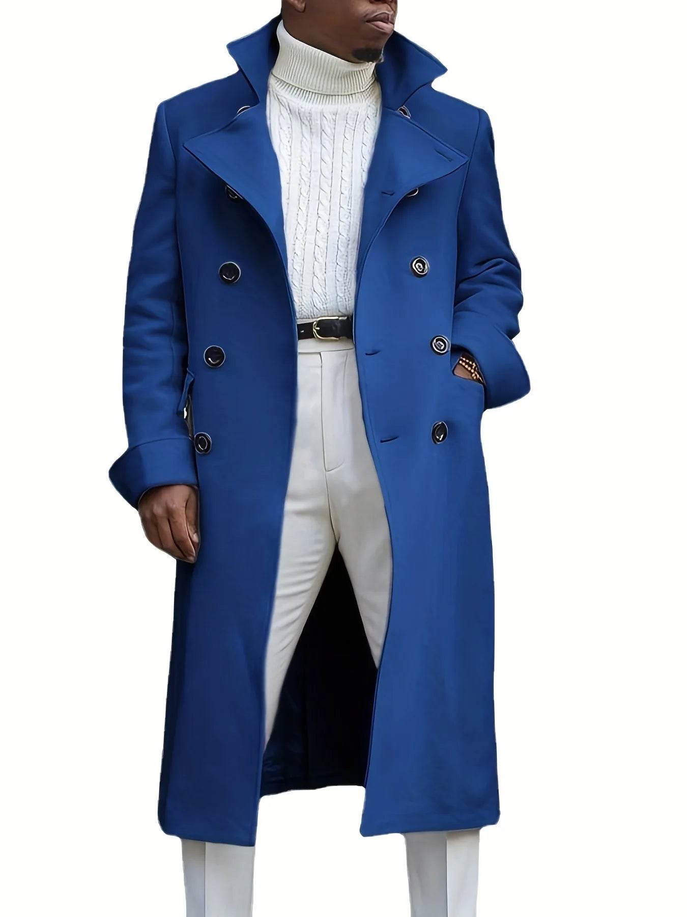 Men's Double-Breasted Woolen Overcoat - Casual England Style Winter Jacket - Buy Center US