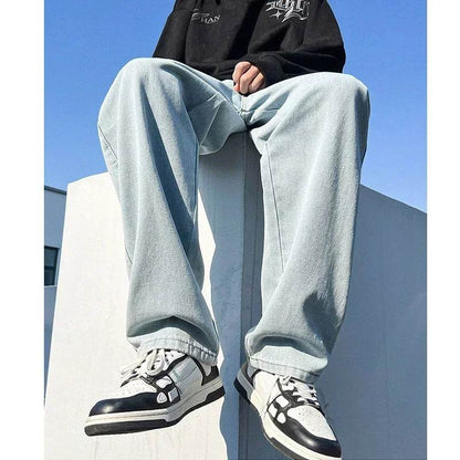 Men's Casual Blue Vintage Jeans - Straight Wide Leg Fit, Baggy Style - Buy Center US