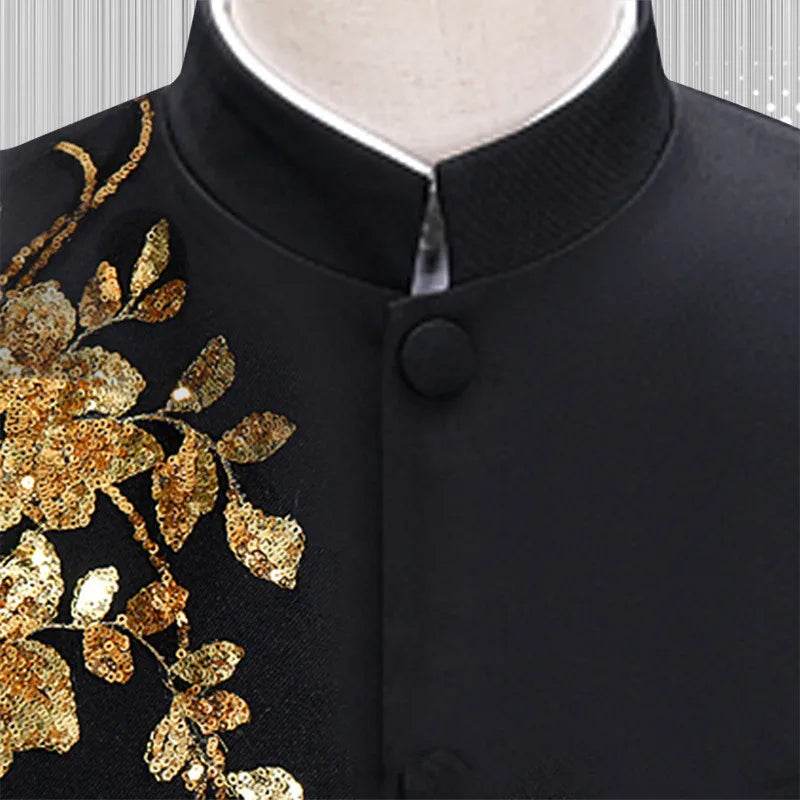 Qj Cinga Men's Stand-up Collar Sequined Blazer - Luxurious Stage Performance Coat - Buy Center US
