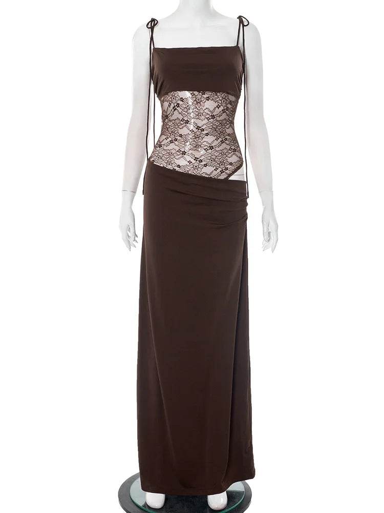Elegant Lace Cut Out Maxi Dress - Sexy Spaghetti Strap Women’s Wear - Buy Center US